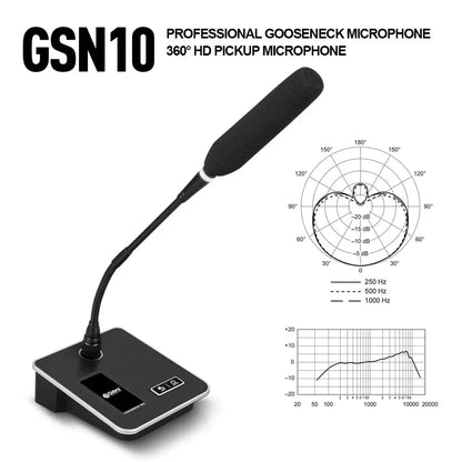 Black gsn10 professional desktop gooseneck microphone with 360° hd pickup and xlr 5v power for live conference recording