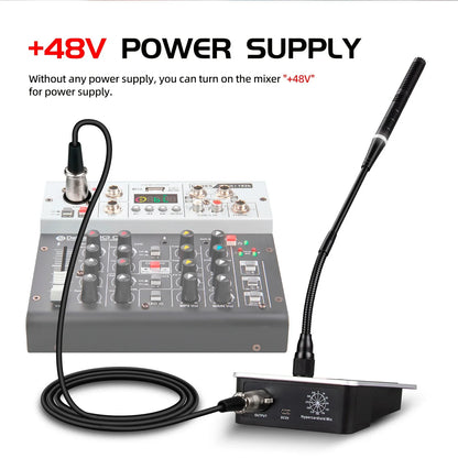 Black gsn10 professional desktop gooseneck microphone with silver base and xlr 5v power for live conference recording