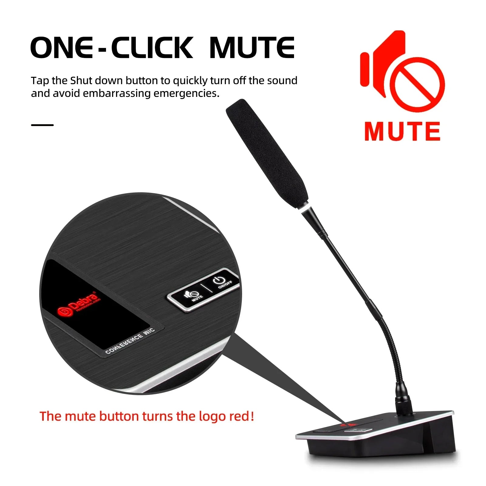 Black gsn10 professional desktop gooseneck microphone with matte finish mute button for live conference recording xlr 5v power