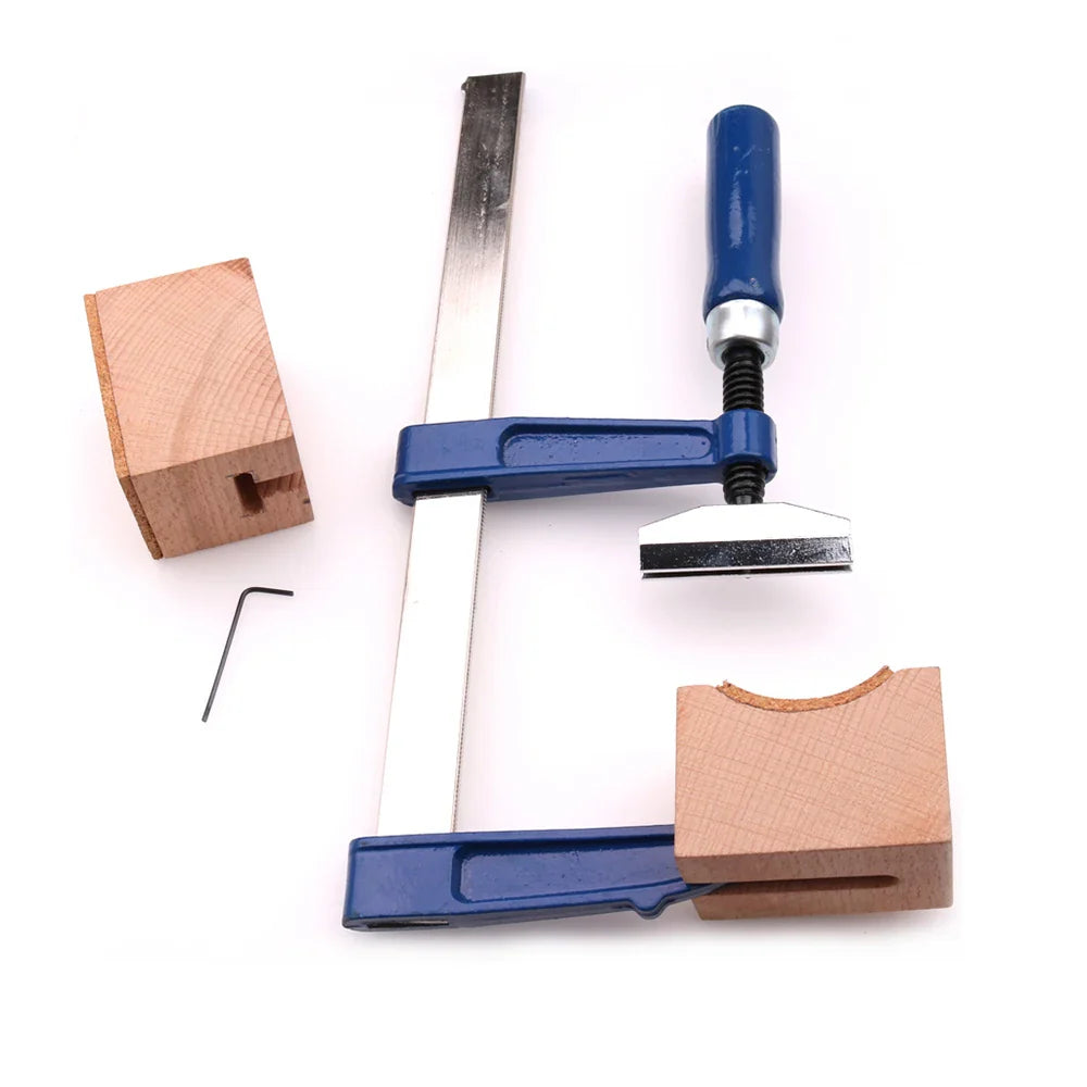 Blue metal fret press tool with blue handle and silver screw mechanism for guitar bass fretboard repair with mini hexagonal wrench