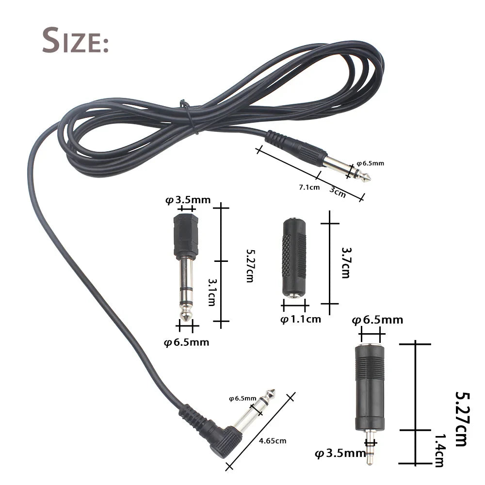 Black guitar audio cable with angled and straight 6.35mm connectors featuring textured grips for electric guitar use