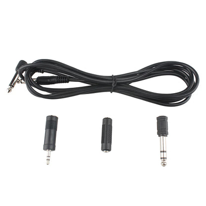 Black coiled electric guitar audio cable 3m with 6.35mm male to female jack and 3 adapter plugs including 3.5mm connector