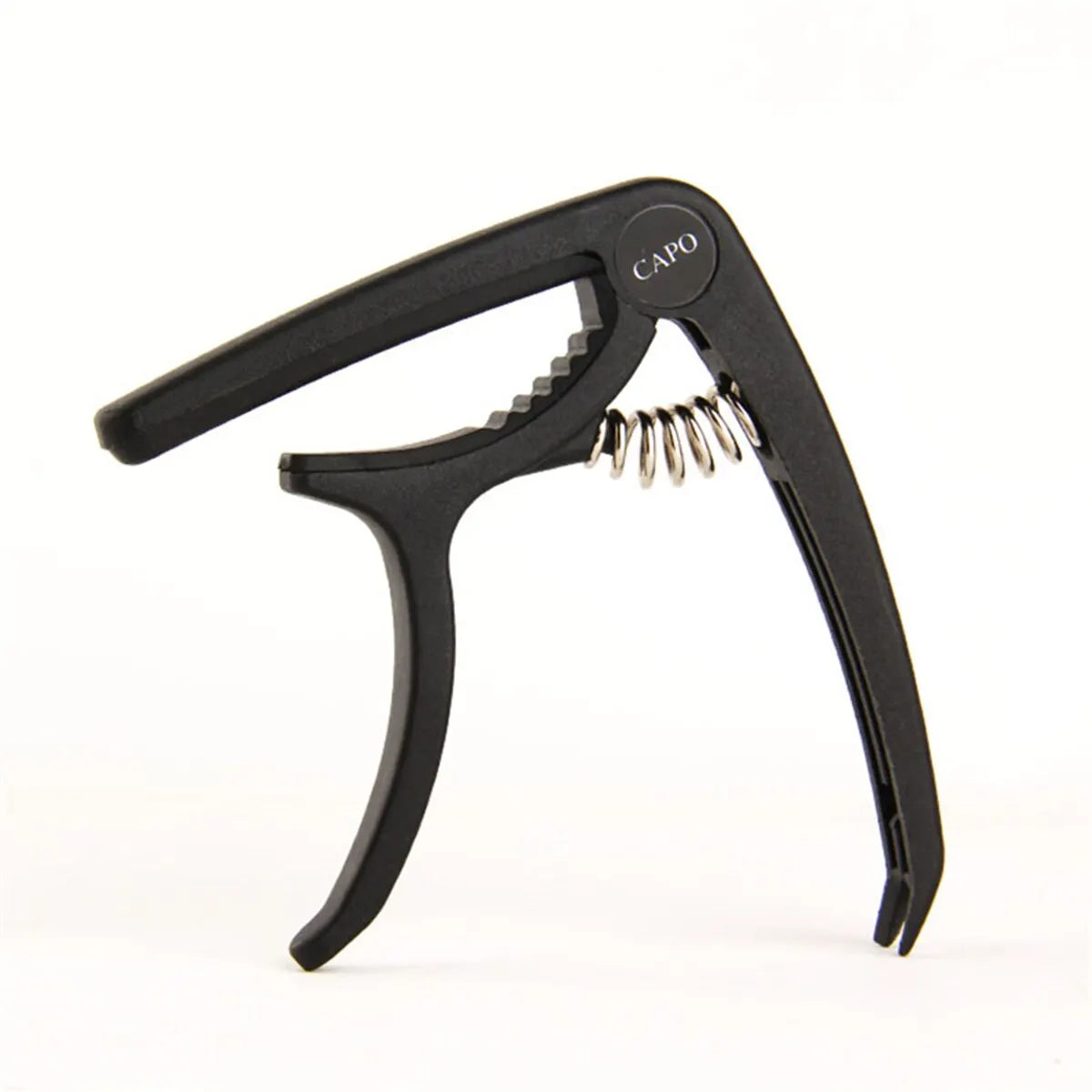 Black plastic guitar capo with silver spring and capo engraving for acoustic classic guitar and musical instrument ukulele use