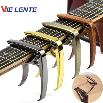 Vie lente guitar capo metal alloy guitar tuner clamp in black gold and wood finish for acoustic electric musical use