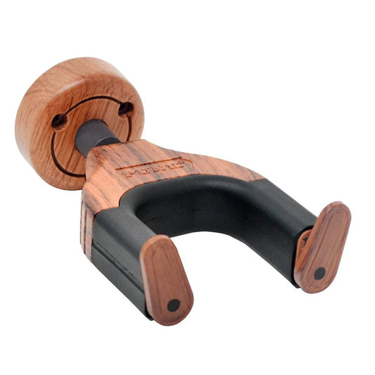 Wooden and black guitar hanger wall hook holder with smiling face design for acoustic electric classical bass guitars