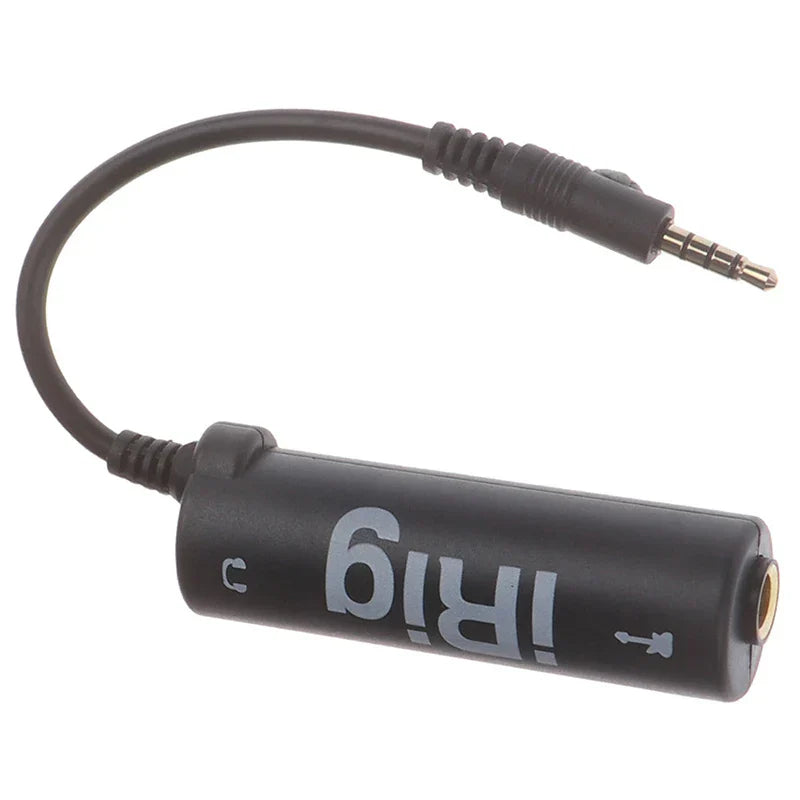 Black irig guitar audio interface adapter with 3.5mm jack and gold-plated port for interface guitar tuner use