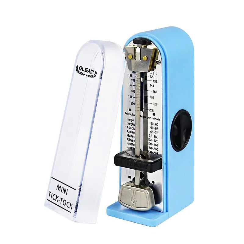 Light blue plastic mechanical metronome precise with silver pendulum and black accents for violin musical accessories