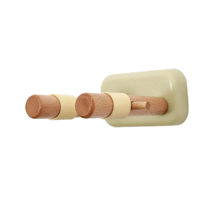 Beige and wood double hook wall-mounted soap rack with minimalist design for guitar mount wall and electric bass studio use