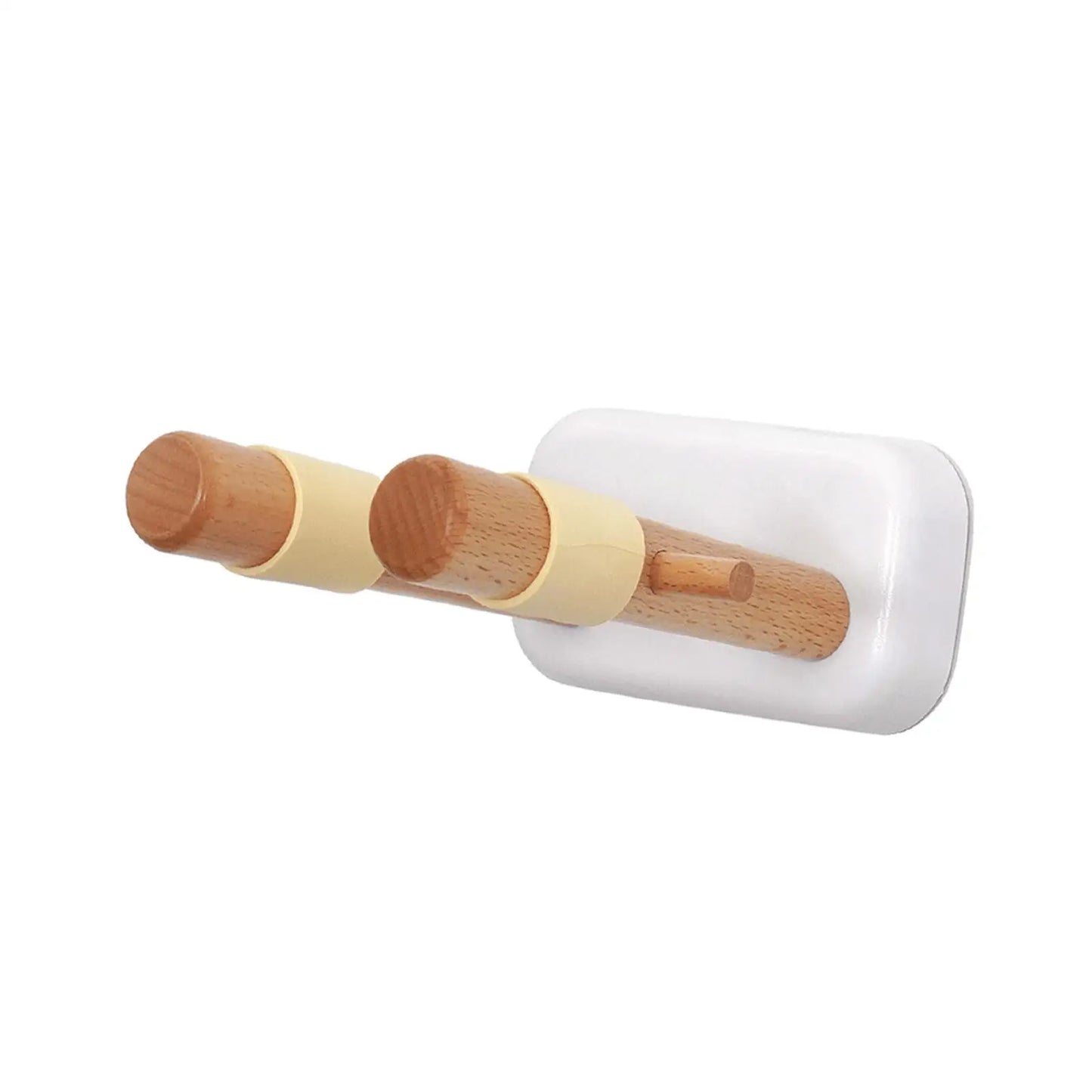 Wooden guitar hanger wall hook with light-colored wood and beige accents for electric bass studio mounting