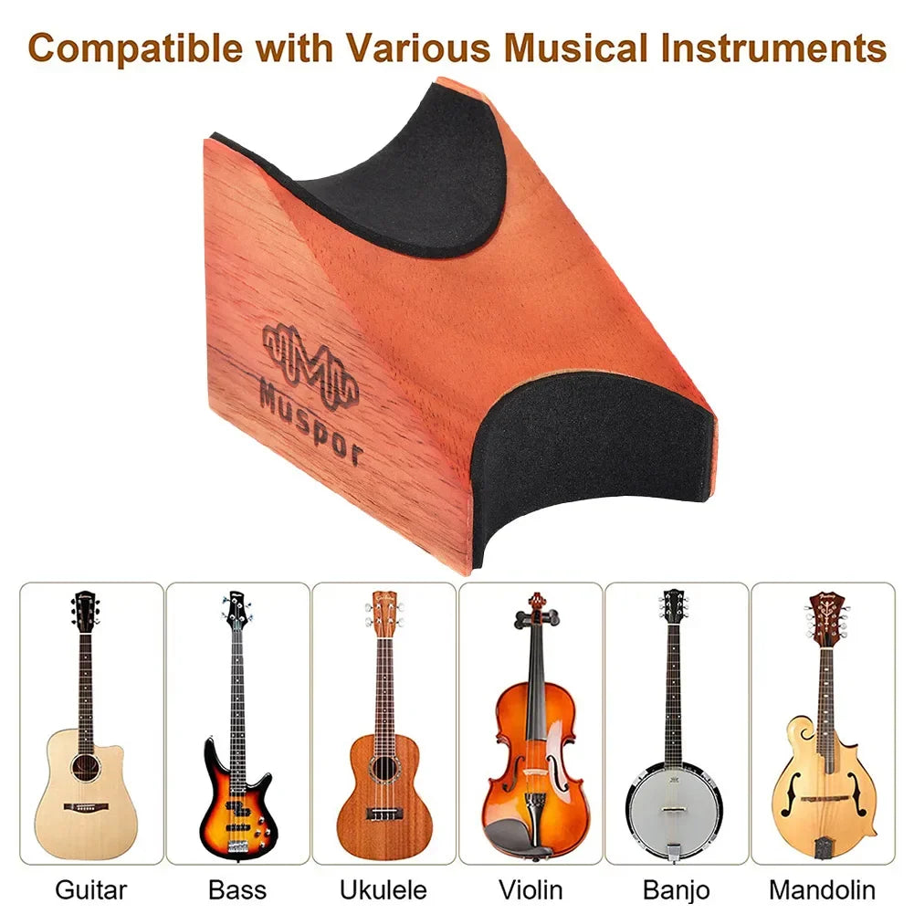 Wooden guitar neck rest bracket with black foam padding muspor branded string instrument stand for electric acoustic bass