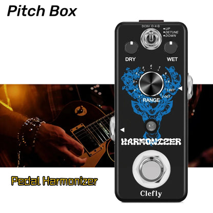 Black pitch box guitar pedal harmonizer with blue skull design silver knobs true bypass pitch shift effect for electric guitar