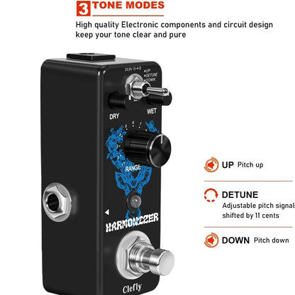 Black clefly guitar pedal harmonizer with blue dragon graphic silver knobs true bypass pitch shift effect for electric guitar