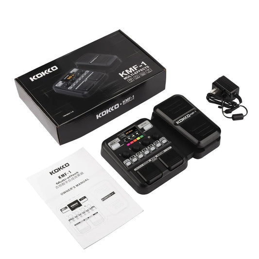 Black kokko km-1 guitar pedal synthesized effect with multiple footswitches and dot sampling drum amp models display