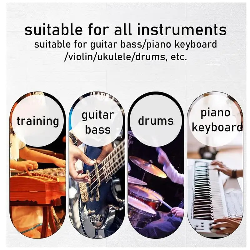 Multifunctional instrument strap in black leather for guitar piano metronome adjustable practicing performing musical aid