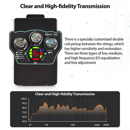 Black rectangular guitar pickup classical with three abalone inlays and digital display for pickup bt accompaniment resonance pickup