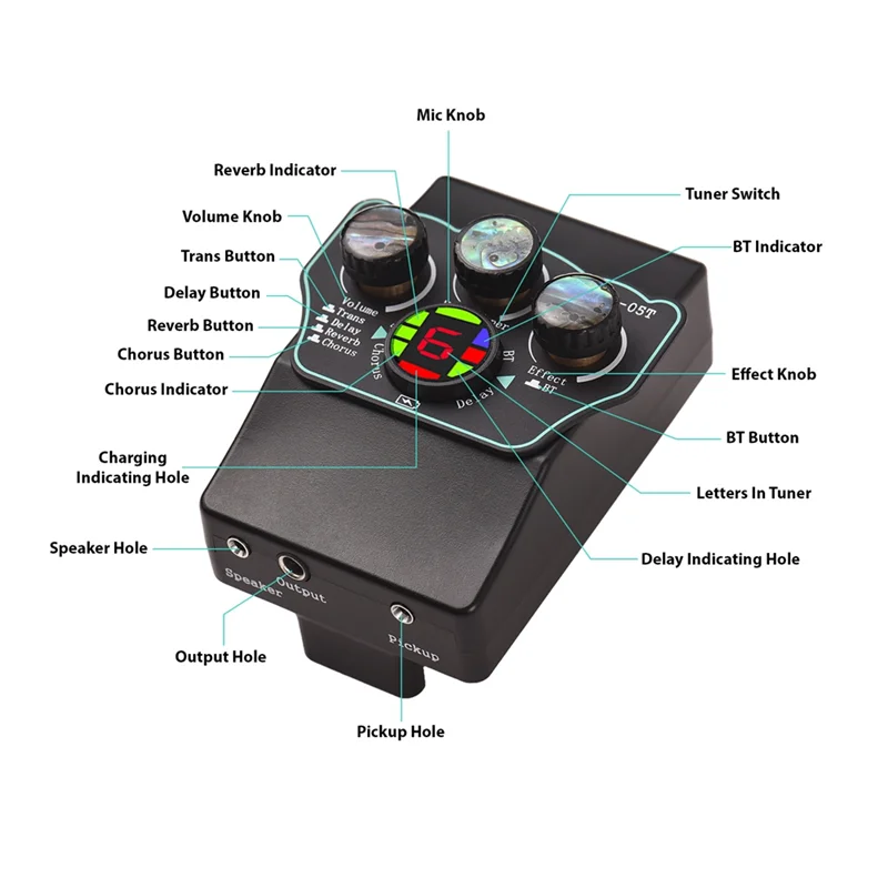 Black rectangular guitar pickup classical pedal with three knobs and digital display for bt accompaniment resonance