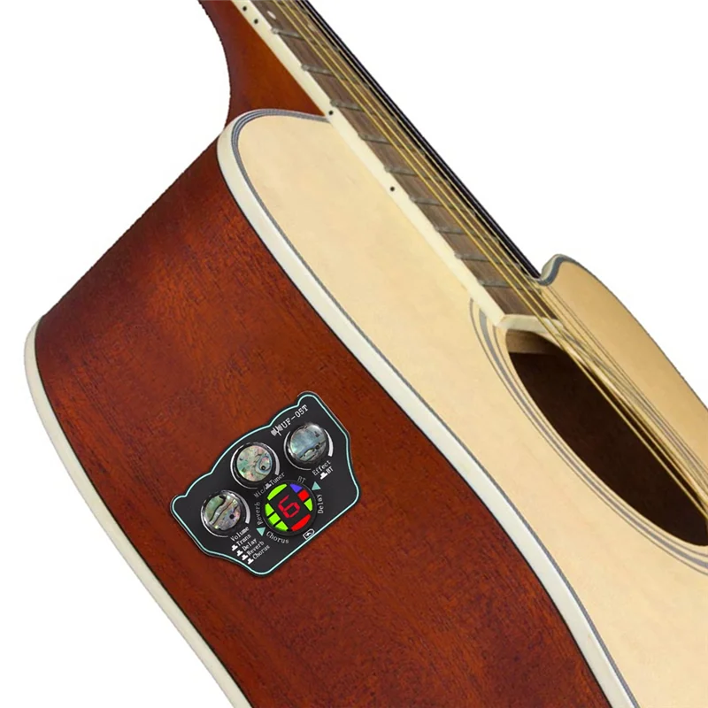 A sleek dark brown acoustic guitar with a natural wood finish featuring a pickup bt accompaniment resonance pickup and 3-band eq