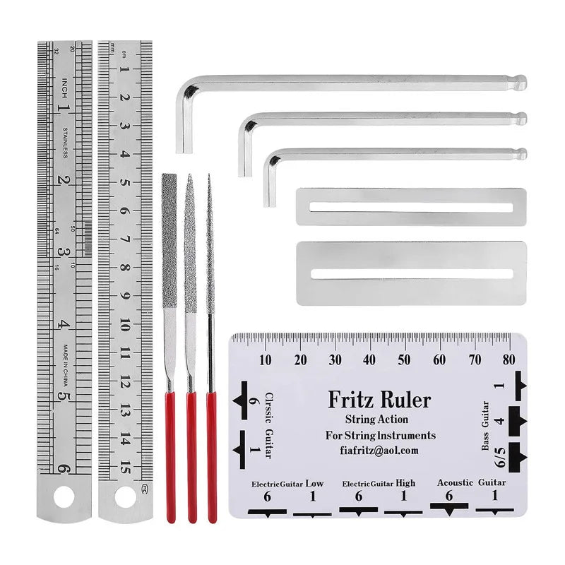 Stainless steel guitar repair tool set with multifunctional guitar accessories wrenches screwdrivers and rulers