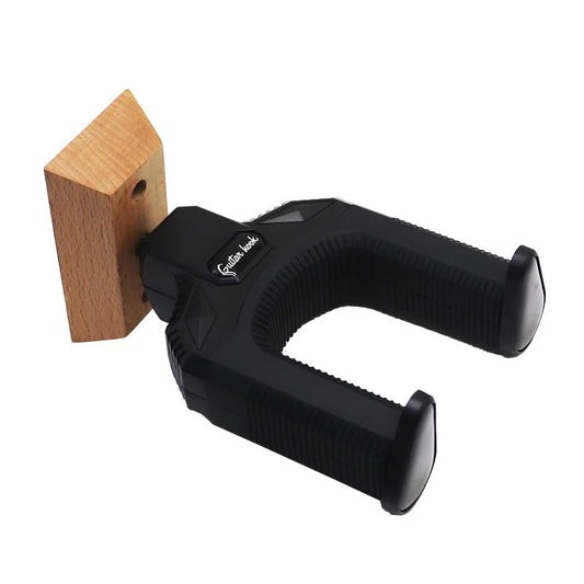 Black plastic guitar wall mount holder hook with wooden base for acoustic electric guitar mandolin banjo ukulele bass