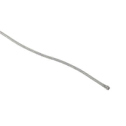 Silver braided shield cable stainless steel conductor 3m long with textured interwoven pattern and frayed end for guitar wire