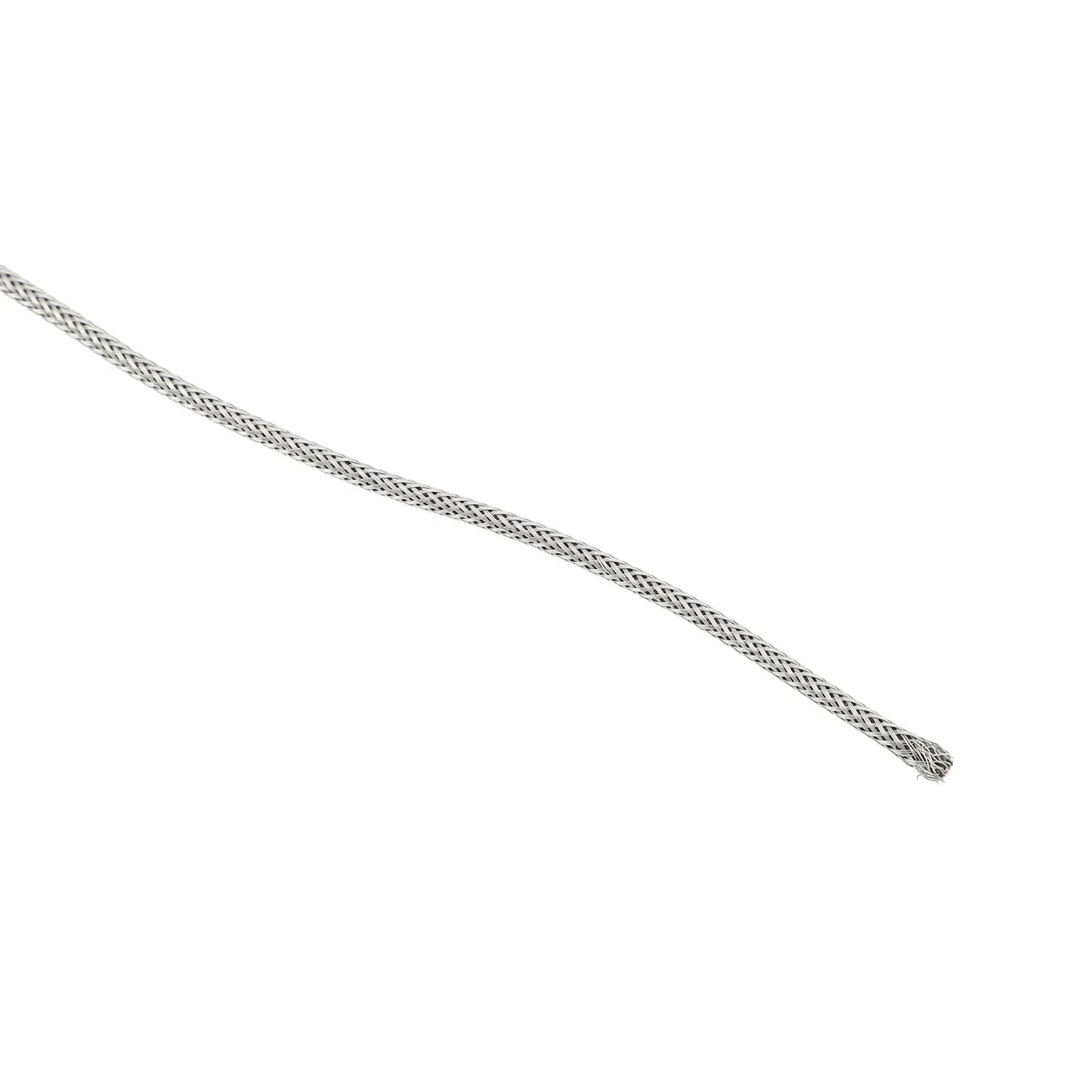 Silver braided shield cable with interwoven stainless steel texture and slightly frayed end conductor 3m long guitar wire