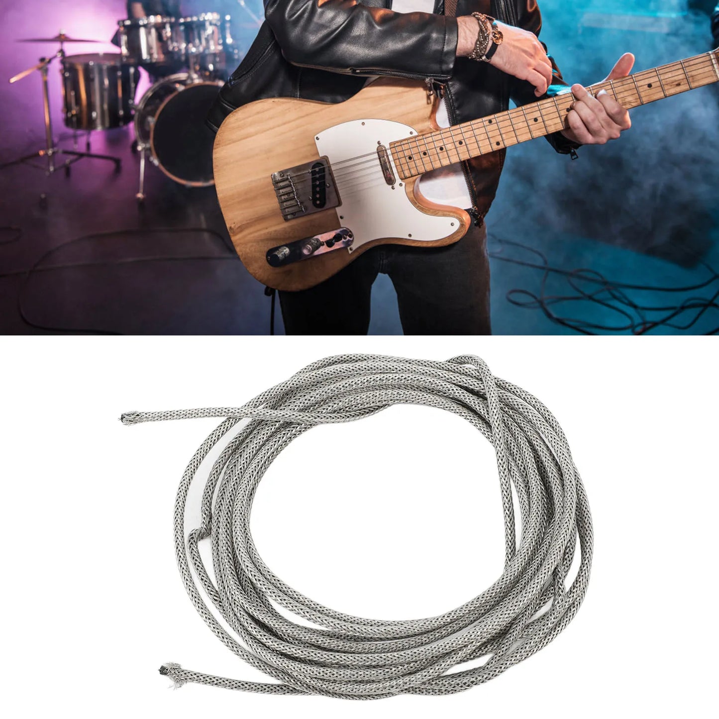 Silver braided shield cable guitar strap for conductor 3m long guitar shield wire use