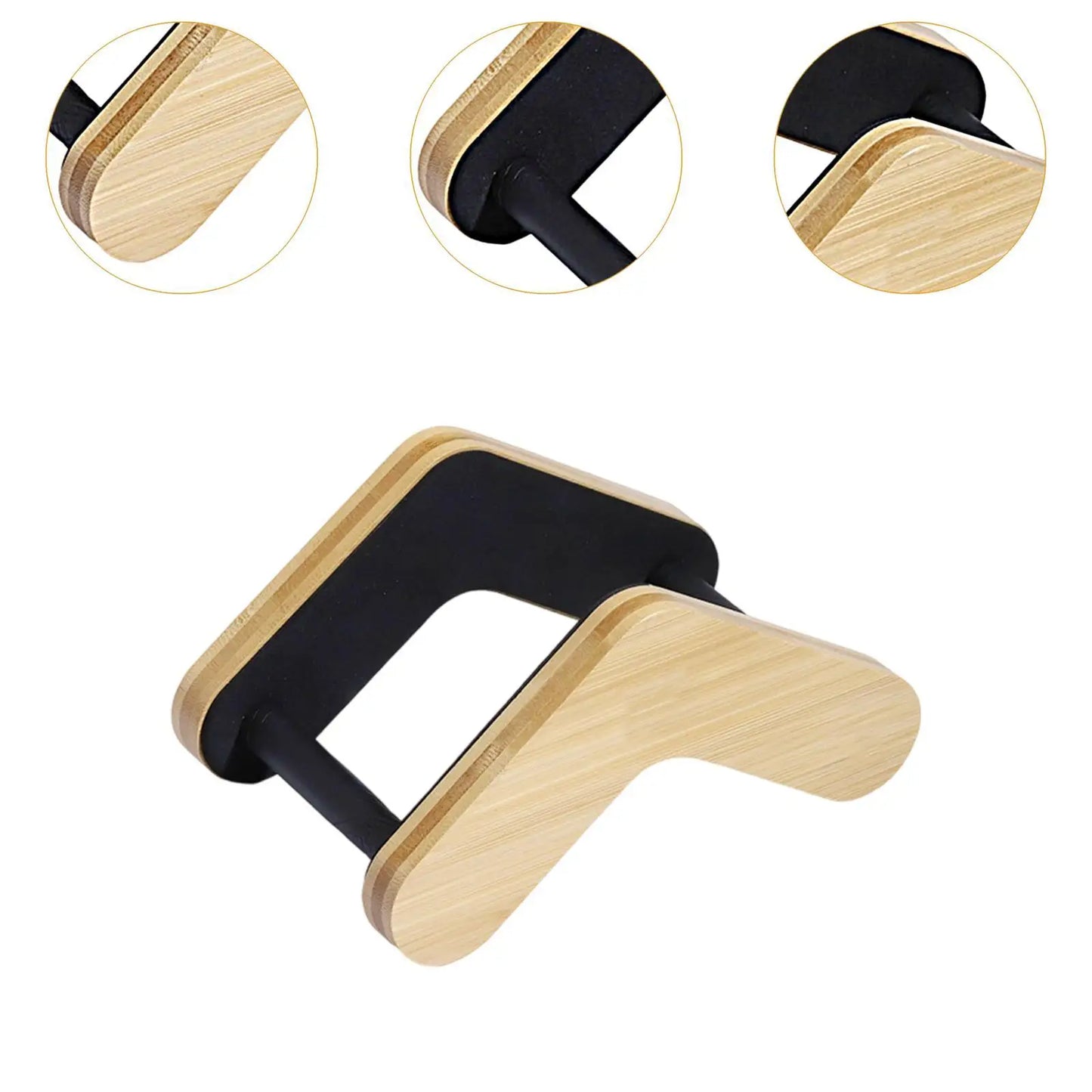 Black and light wood bamboo guitar stand adjustable width protective space saving string instrument holder