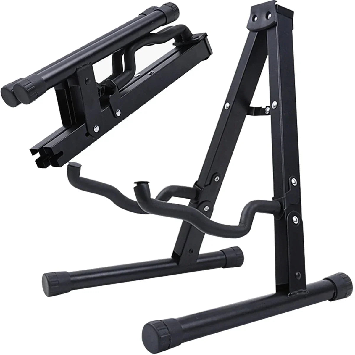 Black metal guitar stand folding with adjustable height and foldable design for floor universal metal bass guitars banjo use