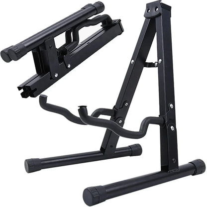 Black metal guitar stand folding with adjustable height and foldable design for floor universal metal bass guitars banjo use
