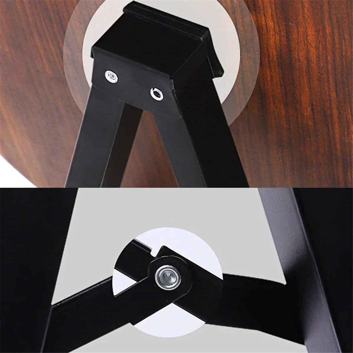 Black metal guitar stand folding a frame with matte finish and visible screws for floor universal metal use with bass guitars banjo