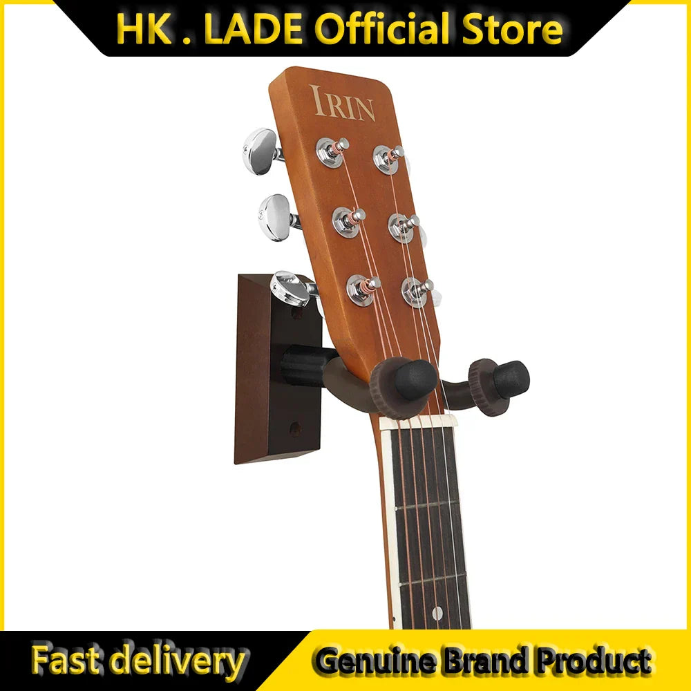 Brown wooden guitar headstock on metal wall bracket guitar stand wall mount with walnut base for violin bass ukulele