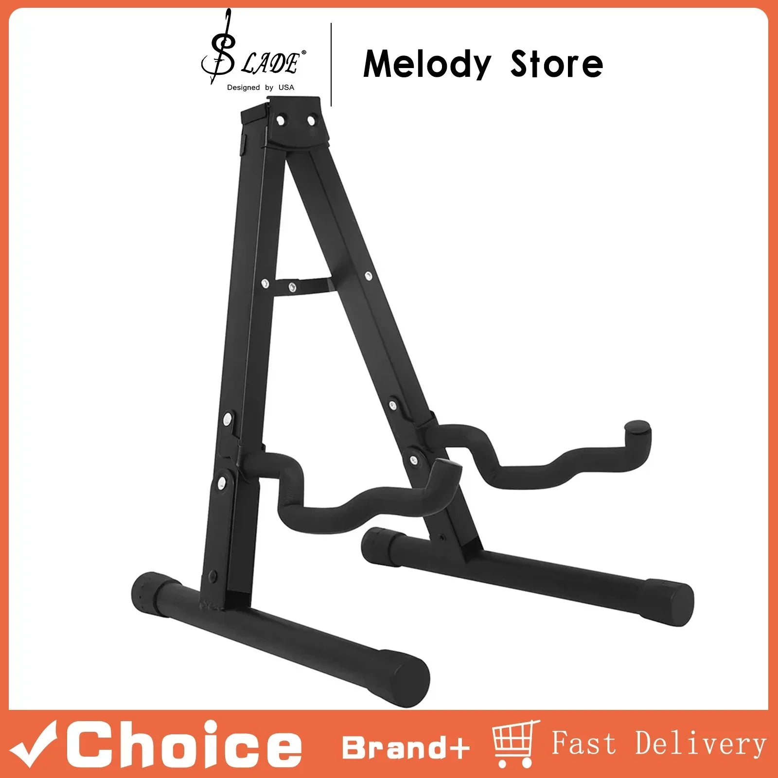 Black metal guitar stands foldable with adjustable arms and rubberized feet for carry ruggedised sturdier universal type use