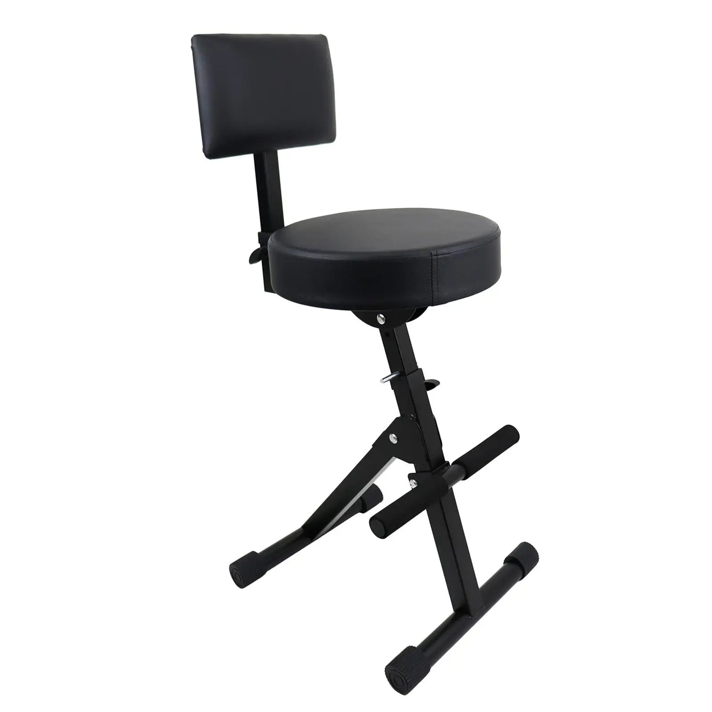 Black padded guitar stool with backrest and adjustable height metal frame folding musician stool for adults and kids
