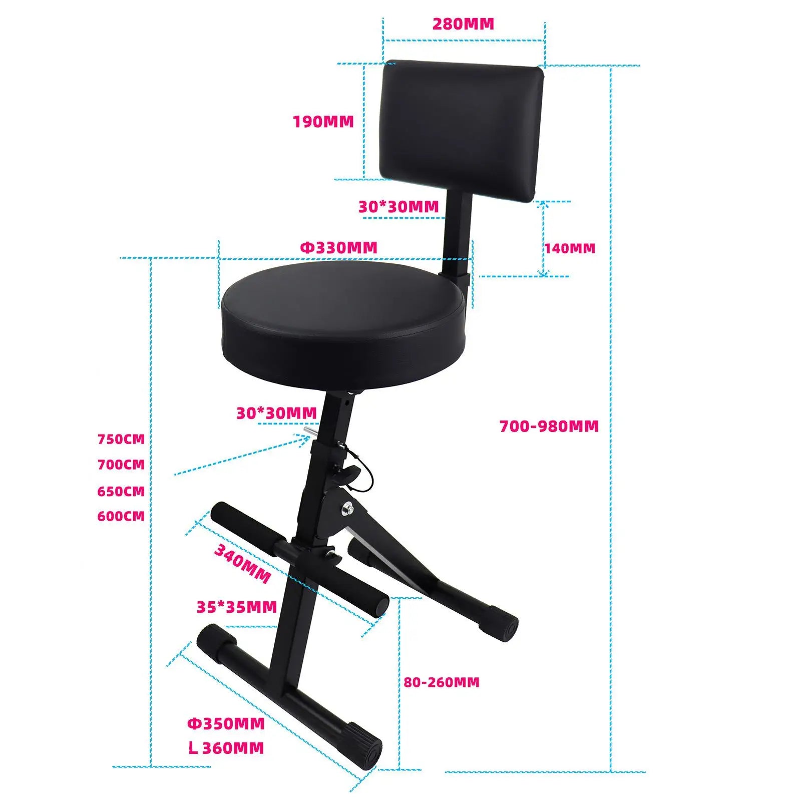Black padded guitar stool with backrest and metal frame musician stool adjustable folding musician stool for adults and kids