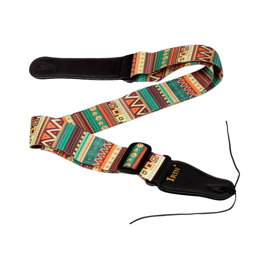 Adjustable guitar strap in green orange and brown pattern with black leather ends for bass acoustic electric guitar accessories
