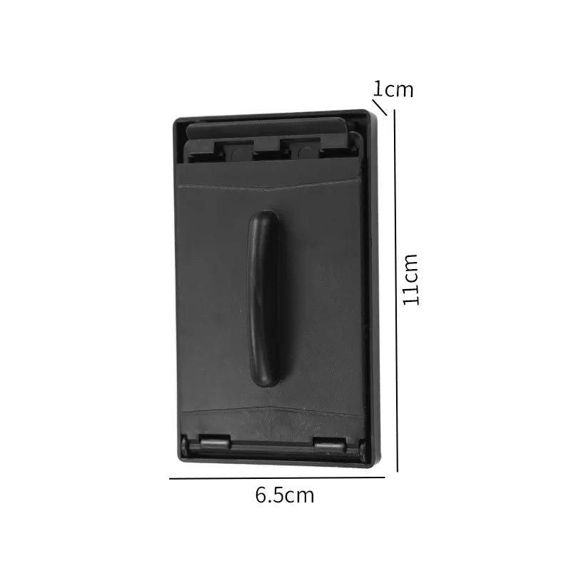 Black plastic foldable wallet with central handle for guitar string cleaner and clean fretboard cloth tool use