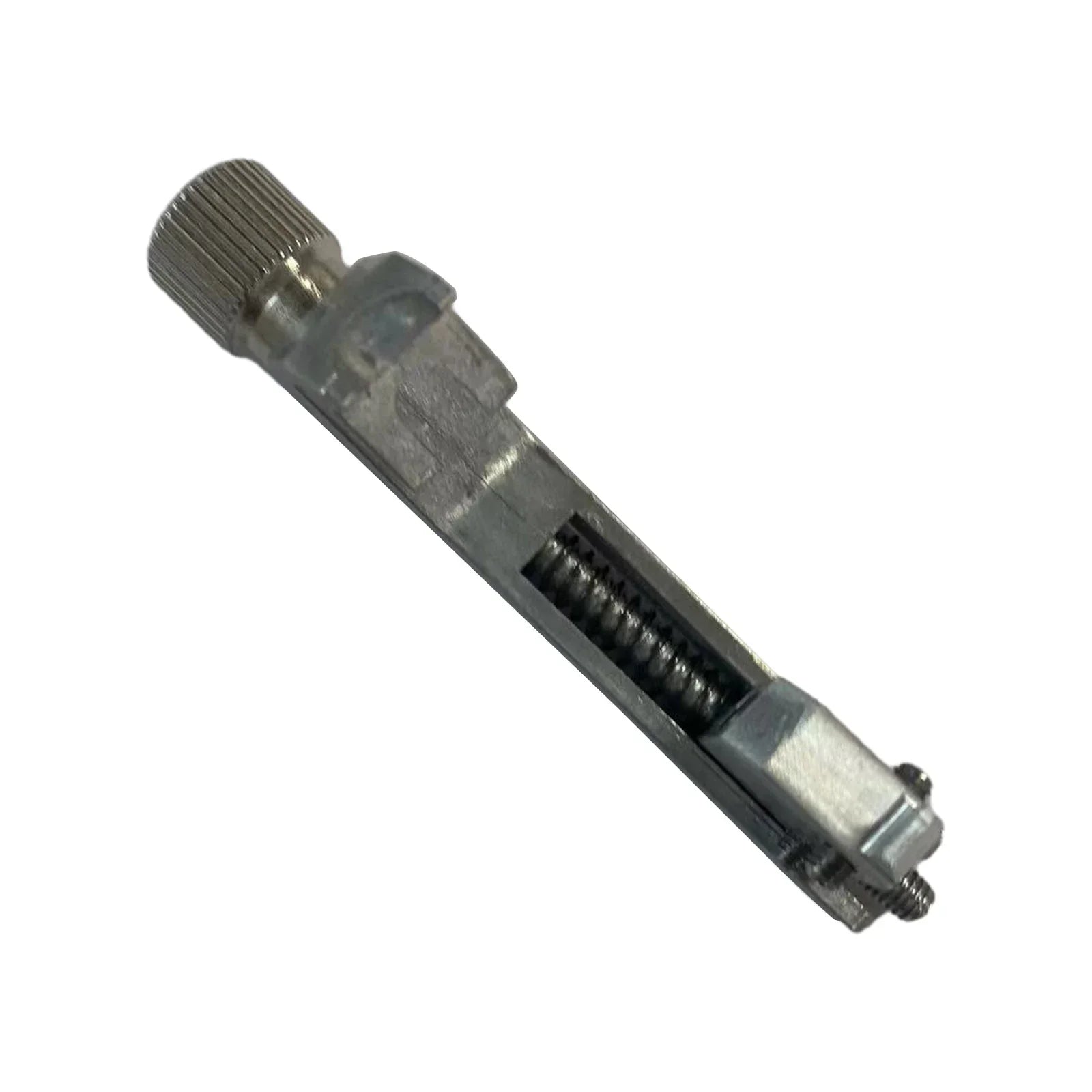 Silver metallic toggle bolt with threaded screw head and spring mechanism for professionals professional guitar tone calibrator