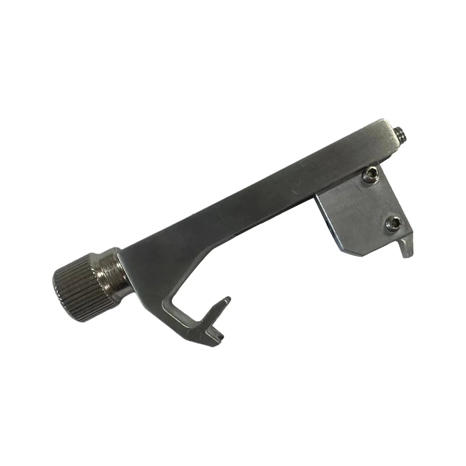 Silver-toned metal guitar tone calibrator with knurled adjustment knob and precision clamp for professional use