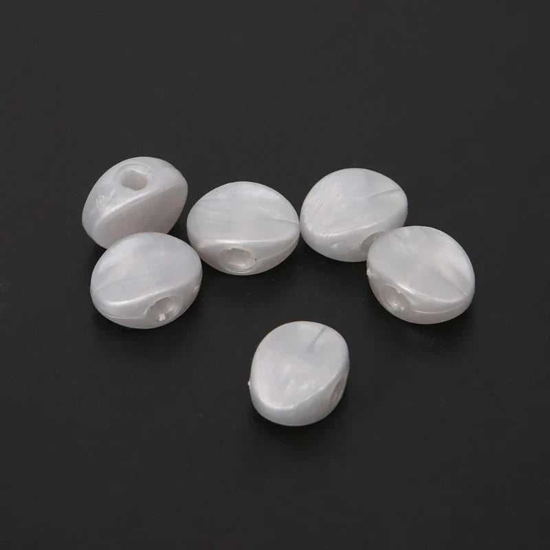 White oval pearl beads with smooth surface and central holes for threading in 6pcs tuning peg machine heads knob set