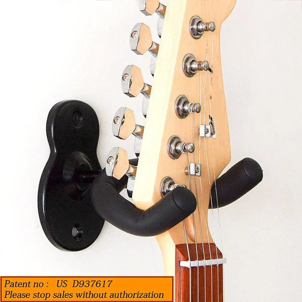 Black metal guitar wall mount hanger hook acoustic electric bass guitar holding light wood electric guitar