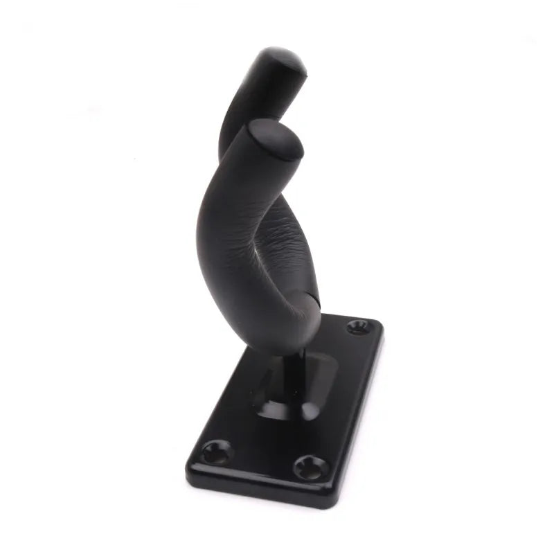 Black guitar wall mount with curved padded neck support and flat rack bracket display for holder racks violin