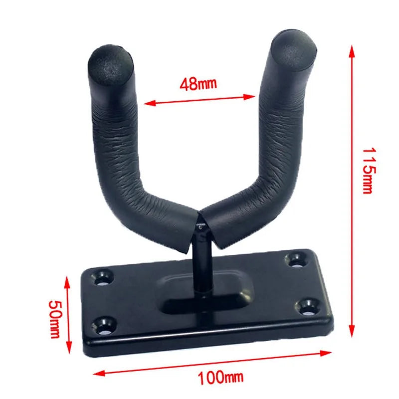 Black guitar wall mount with padded textured arms and flat mounting base for holder racks violin and rack bracket display