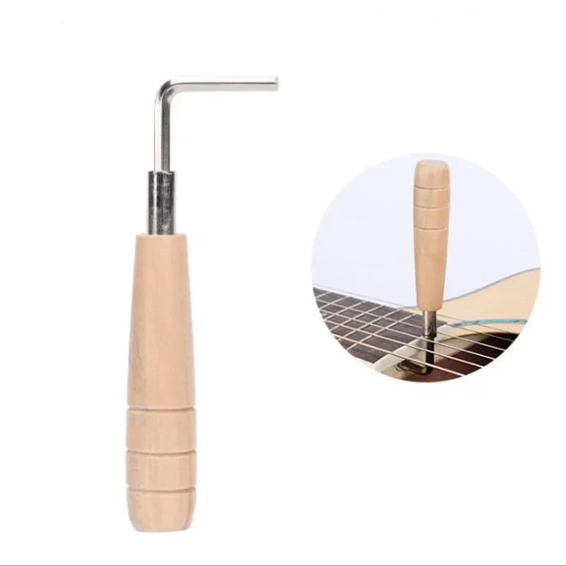 Light-colored wooden-handled guitar wrench hexagon adjusting rod solid metal l-shaped head for guitar fingerboard pitch adjustment
