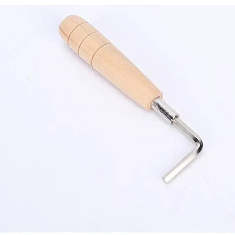 Light-colored wooden-handled guitar wrench hexagon with metallic shaft for handle guitar fingerboard adjustment rod solid use