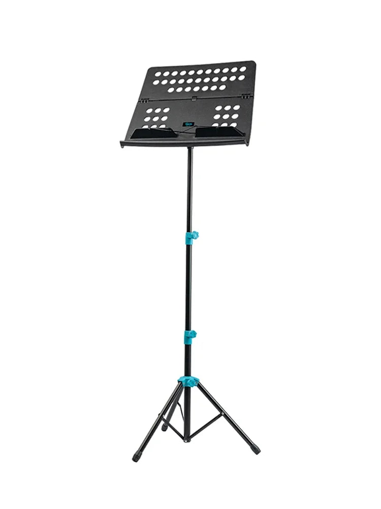 Black GUITTO GSS-01 folding music sheet stand with teal joints aluminum alloy tripod holder height adjustable