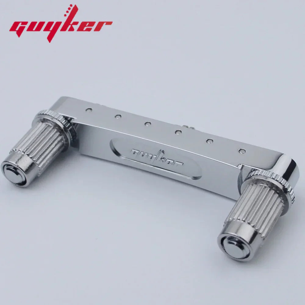 Chrome-finished guyker tune-o-matic roller saddle guitar bridge with textured ribbed tuning pegs for electric guitars