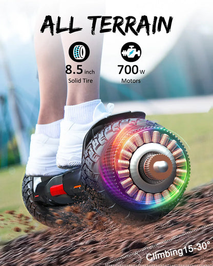 Black and red gyroor balance hoverboard scooter with 8.5 inch solid tires 700w power and glowing led lights for off road use