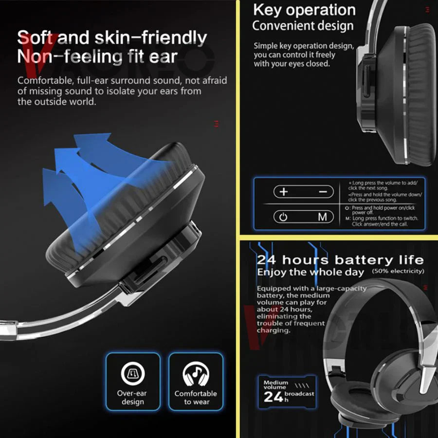 Black h3 headphone wireless wired headphone with usb adapter rx&tx gaming headset with soft skin-friendly cushions