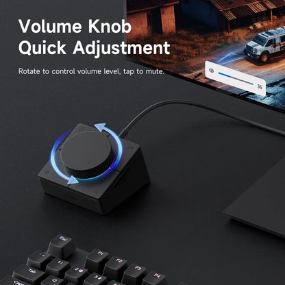 Black volume knob with blue led lighting for quick adjustment on hagibis knob usb c hub with shortcut buttons desktop controller