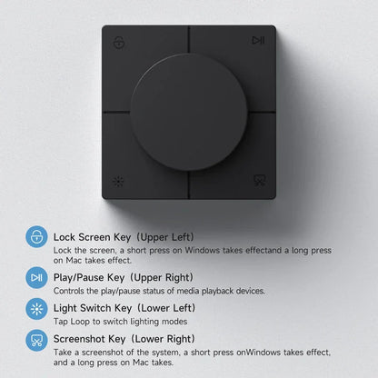 Black rectangular hagibis knob usb c hub media control panel with central dial and shortcut buttons for macbook use